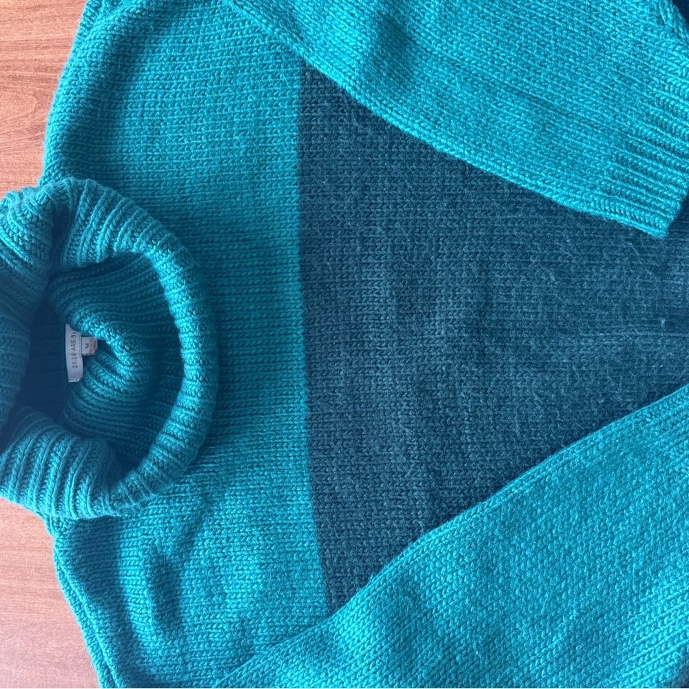 Skies Are Blue Teal and Dark Green Turtleneck Sweater